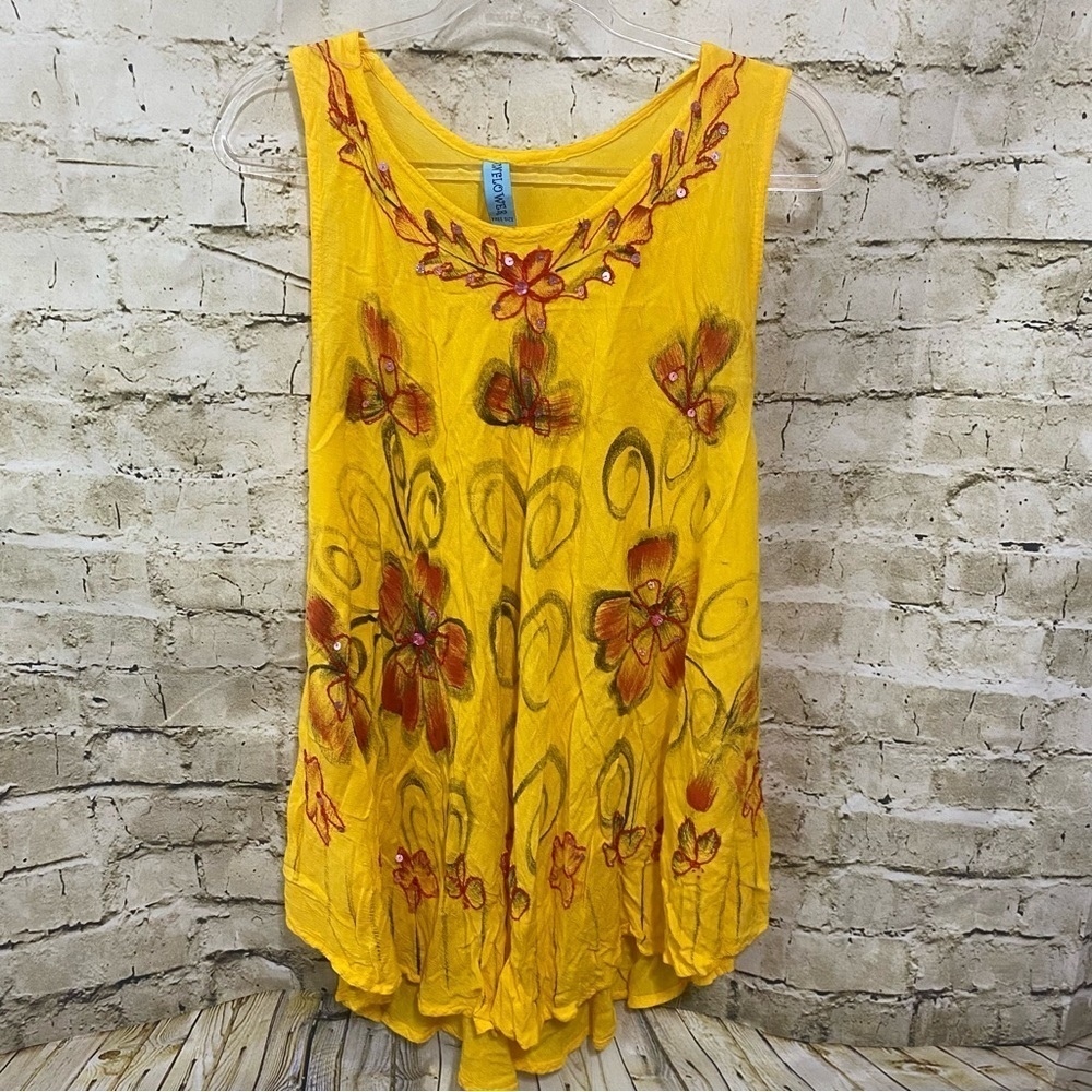 Sunflower Yellow Crinkle Gauze Beaded Coverup Top